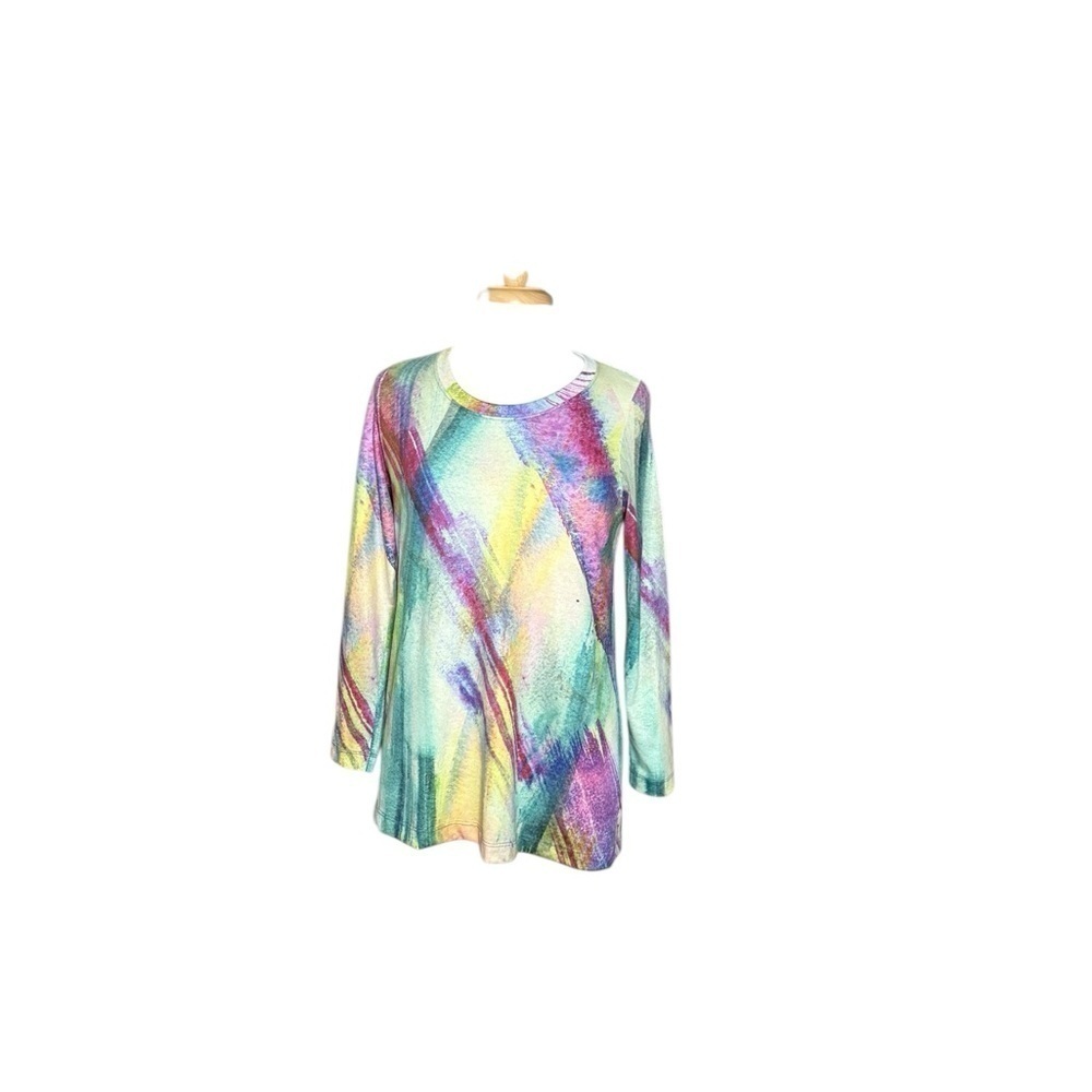 Soft Surroundings Multicolor Abstract Rainbow Long Sleeves Blouse Size MP